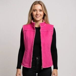 Liz Claiborne Hot Pink Faux Suede Shearling Vest Size Large, Vintage Y2K Fall
